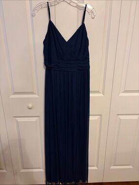 David's Bridal Navy Spaghetti Strap V-Neck Maxi Dress Size 12 New with Tags